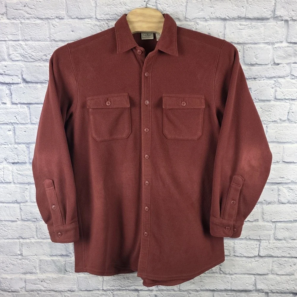 Lot 2 LL Bean Men Red Green Fleece Full Button Shirt Jacket‎ Sweater Large TALL